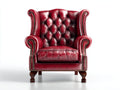 Sillón orejero 88 x 85 x 110 cm - rojo oscuro y madera - tapizado efecto piel con respaldo capitoné y tachuelas decorativas - diseño clásico para salón
