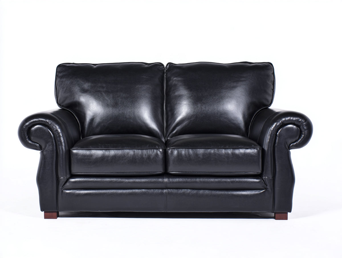 Sofá de 2 plazas tapizado efecto cuero 168x92x88 cm - Negro - Reposabrazos enrollados y diseño clásico