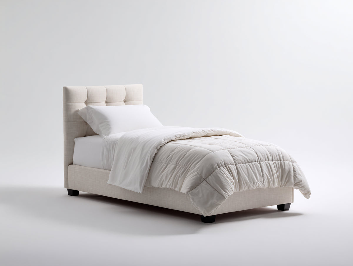 Cama individual tapizada 205 x 105 x 105 cm - beige - cabecero acolchado capitoné diseño moderno