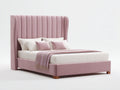 Cama doble tapizada 215 x 180 x 150 cm - rosa y madera - cabecero alto acanalado con laterales envolventes - diseño moderno para dormitorio