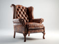 Sillón orejero tapizado en cuero 90 x 88 x 112 cm - marrón cognac - estilo clásico con capitoné y tachuelas