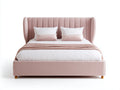 Cama doble tapizada de terciopelo 210x160x120 cm - Rosa y madera natural - Diseño moderno con cabecero alto acanalado