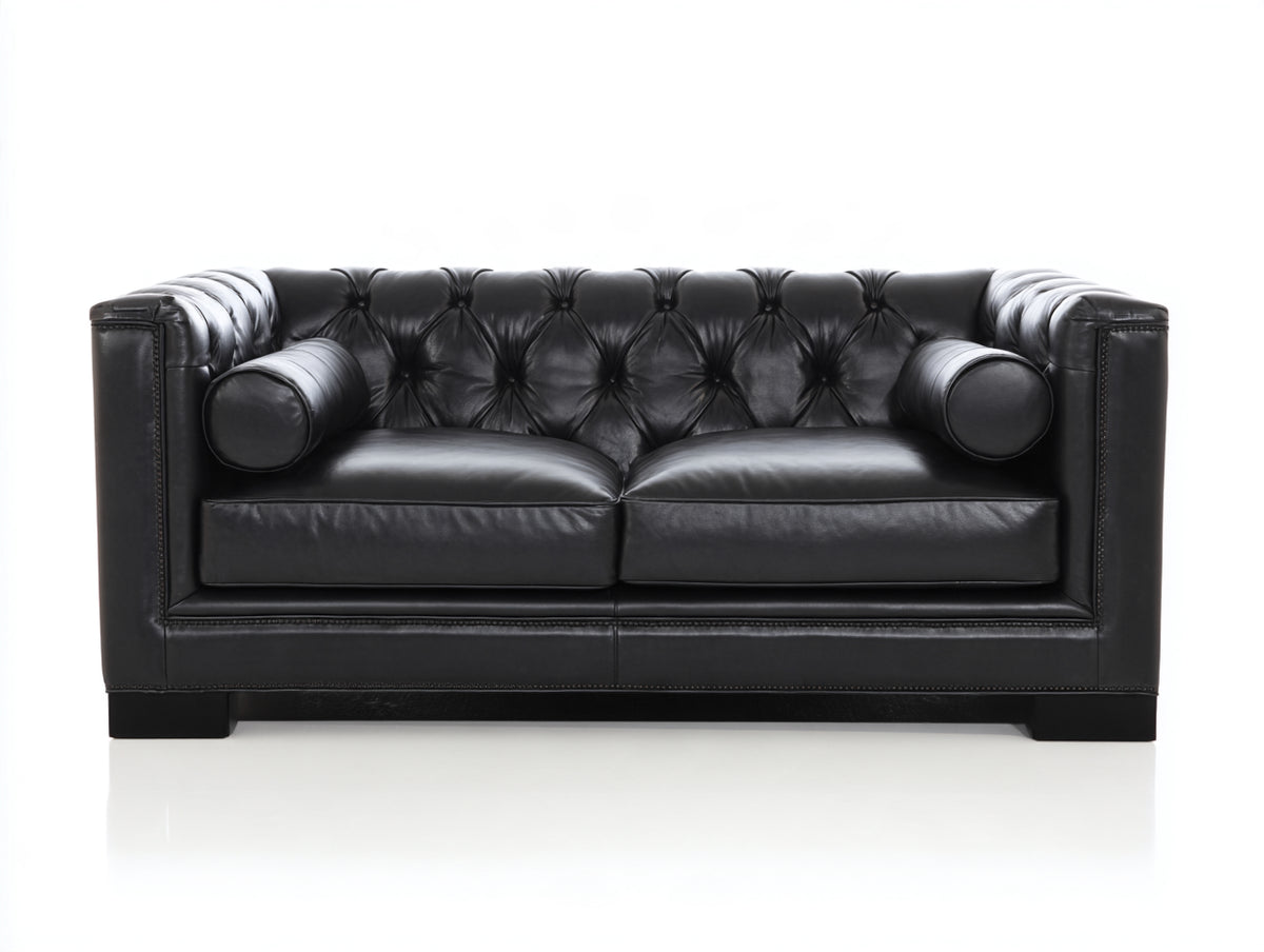 Sofá de 2 plazas tapizado en cuero 170 x 90 x 78 cm - negro - estilo Chesterfield con capitoné