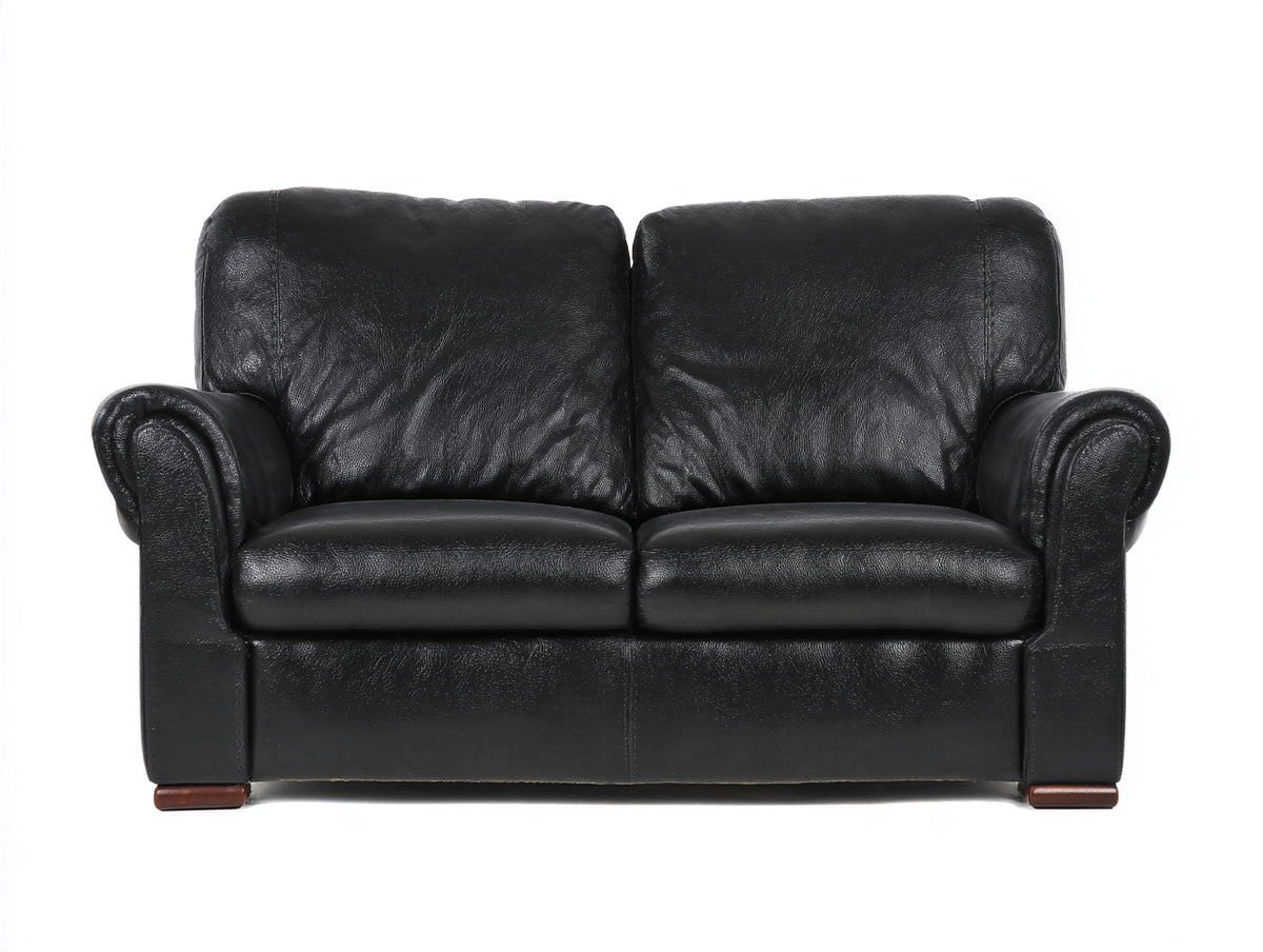 Sofá de 2 plazas tapizado efecto cuero 170 x 88 x 88 cm - negro - brazos enrollados diseño clásico