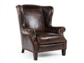 Sillón orejero tapizado efecto cuero 82 x 88 x 105 cm - marrón oscuro - respaldo alto con tachuelas estilo clásico
