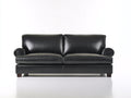 Sofá de 2 plazas 178 x 90 x 86 cm - negro y madera - tapizado efecto piel con reposabrazos redondeados - diseño clásico para salón