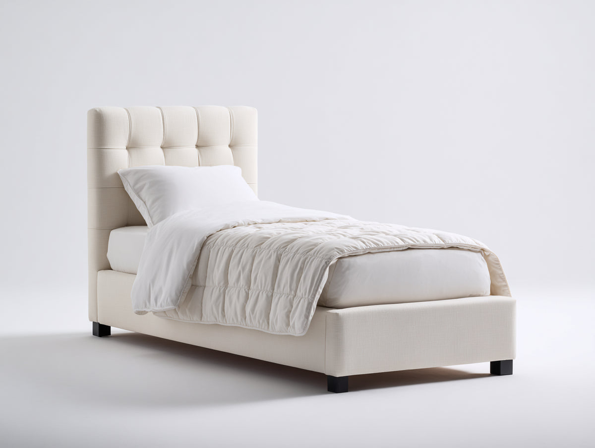 Cama individual tapizada 205 x 105 x 105 cm - beige - cabecero acolchado diseño moderno