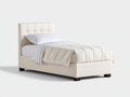 Cama individual tapizada en polipiel 210 x 100 x 110 cm - crema - dormitorio - cabecero acolchado de diseño moderno