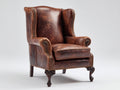 Sillón orejero tapizado efecto cuero marrón 90 x 92 x 112 cm - respaldo alto envolvente - estilo clásico