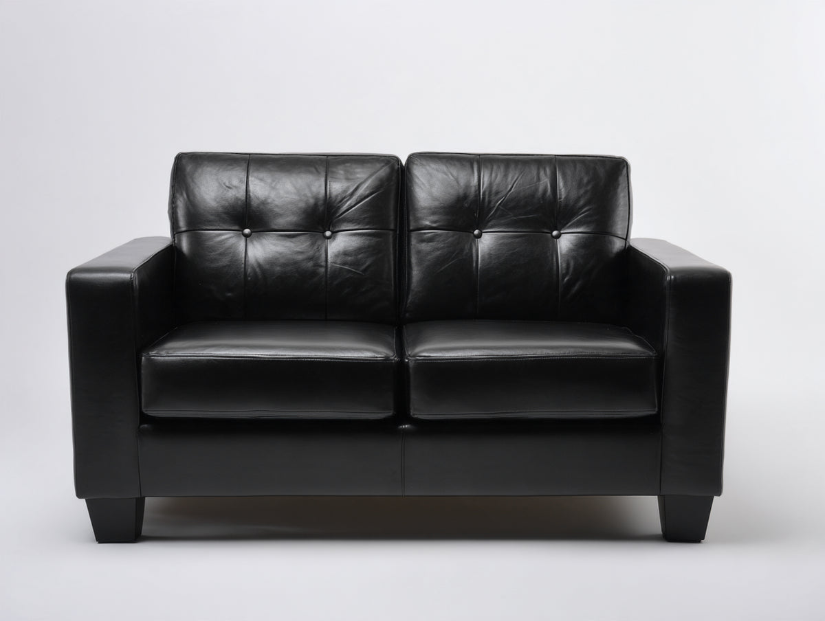 Sofá de 2 plazas tapizado efecto cuero negro 160 x 82 x 85 cm - respaldo capitoné - diseño contemporáneo