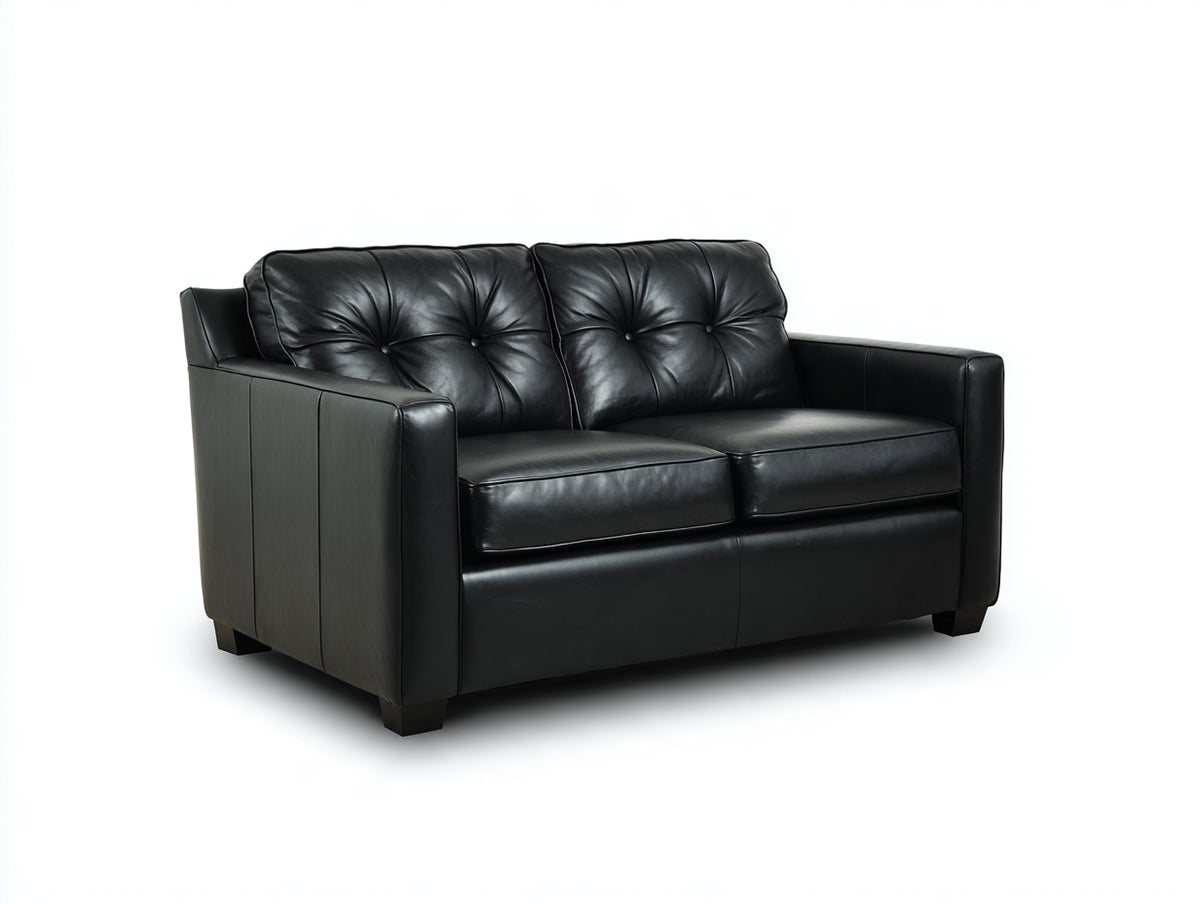 Sofá de 2 plazas 170 x 88 x 84 cm - negro - tapizado efecto piel con respaldo capitoné y reposabrazos rectos - diseño moderno para salón