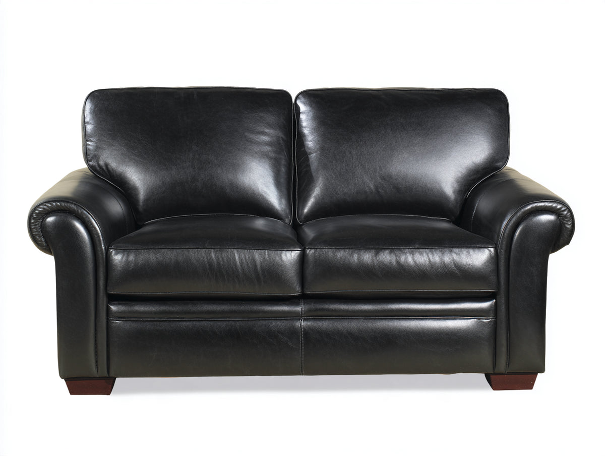 Sofá de 2 plazas tapizado en cuero 168 x 92 x 90 cm - negro - diseño clásico con reposabrazos curvos