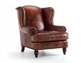 Sillón orejero tapizado efecto cuero 86 x 92 x 108 cm - marrón - brazos enrollados con tachuelas estilo clásico