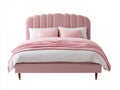 Cama doble tapizada en terciopelo 210 x 160 x 120 cm - rosa claro - dormitorio - cabecero acolchado de diseño ondulado