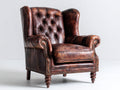 Sillón orejero tapizado efecto cuero marrón 86 x 90 x 105 cm - respaldo capitoné - estilo clásico