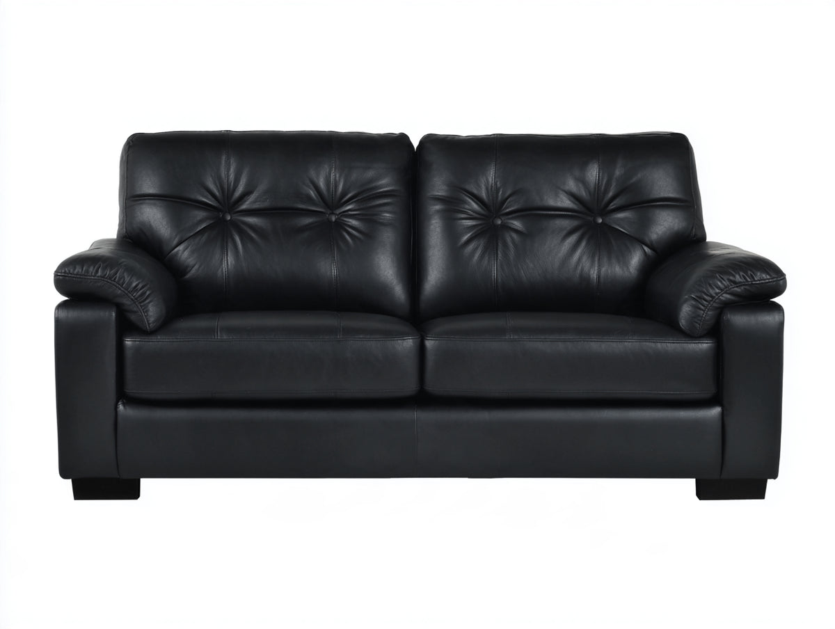 Sofá de 2 plazas tapizado efecto cuero 175 x 90 x 90 cm - negro - respaldo acolchado con botones diseño moderno