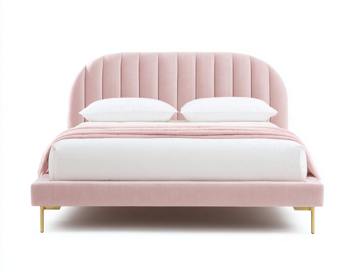 Cama doble tapizada 215 x 170 x 120 cm - rosa y dorado - cabecero acanalado diseño moderno