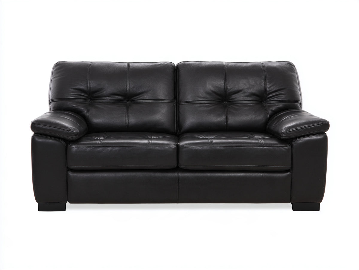 Sofá de 2 plazas 176 x 91 x 88 cm - negro - tapizado efecto piel con respaldo acolchado y reposabrazos anchos - diseño moderno para salón