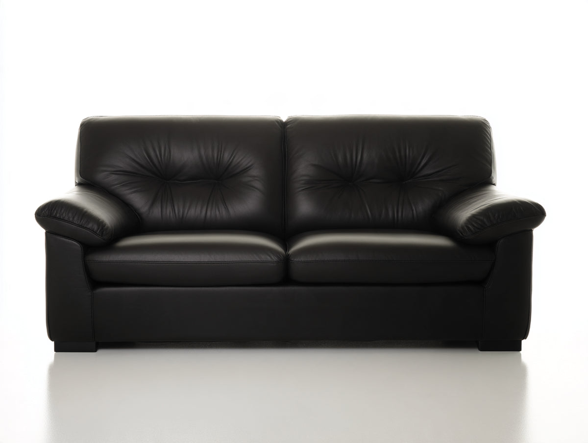 Sofá de 2 plazas tapizado efecto cuero negro 180 x 90 x 90 cm - respaldo acolchado - diseño clásico